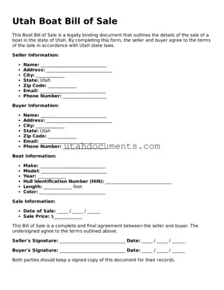 Attorney-Approved  Boat Bill of Sale Document for Utah