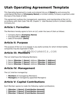 Attorney-Approved  Operating Agreement Document for Utah