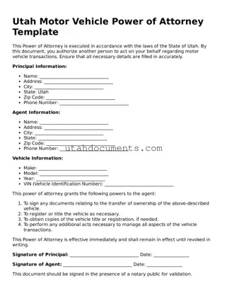 Attorney-Approved  Motor Vehicle Power of Attorney Document for Utah