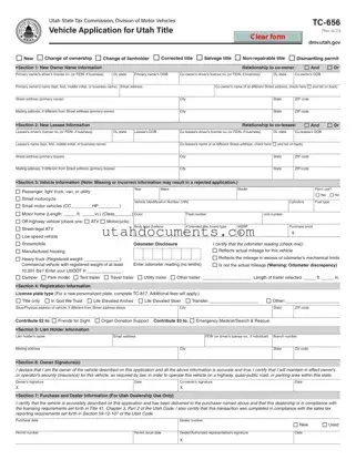 Blank Utah Dmv Tc 656 Form