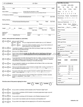 Blank Utah Driver License Application Form