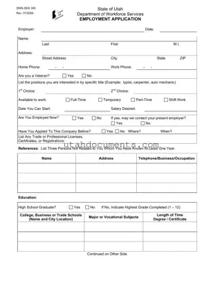 Blank Utah Dws Sds 305 Form