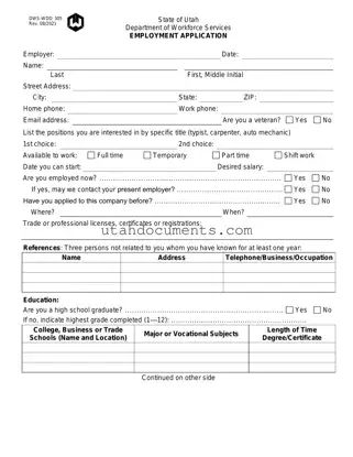 Blank Utah Dws Wdd 305 Form