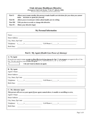 Blank Utah Healthcare Directive Form