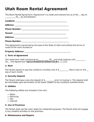 Attorney-Approved  Room Rental Agreement Document for Utah