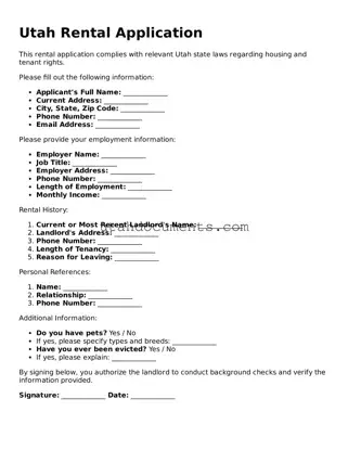 Attorney-Approved  Rental Application Document for Utah