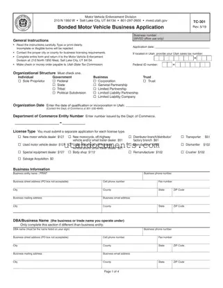 Blank Utah Tc 301 Form