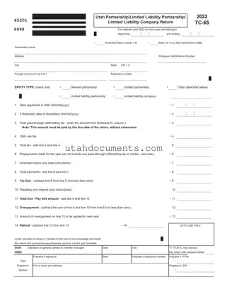 Blank Utah Tc 65 Form