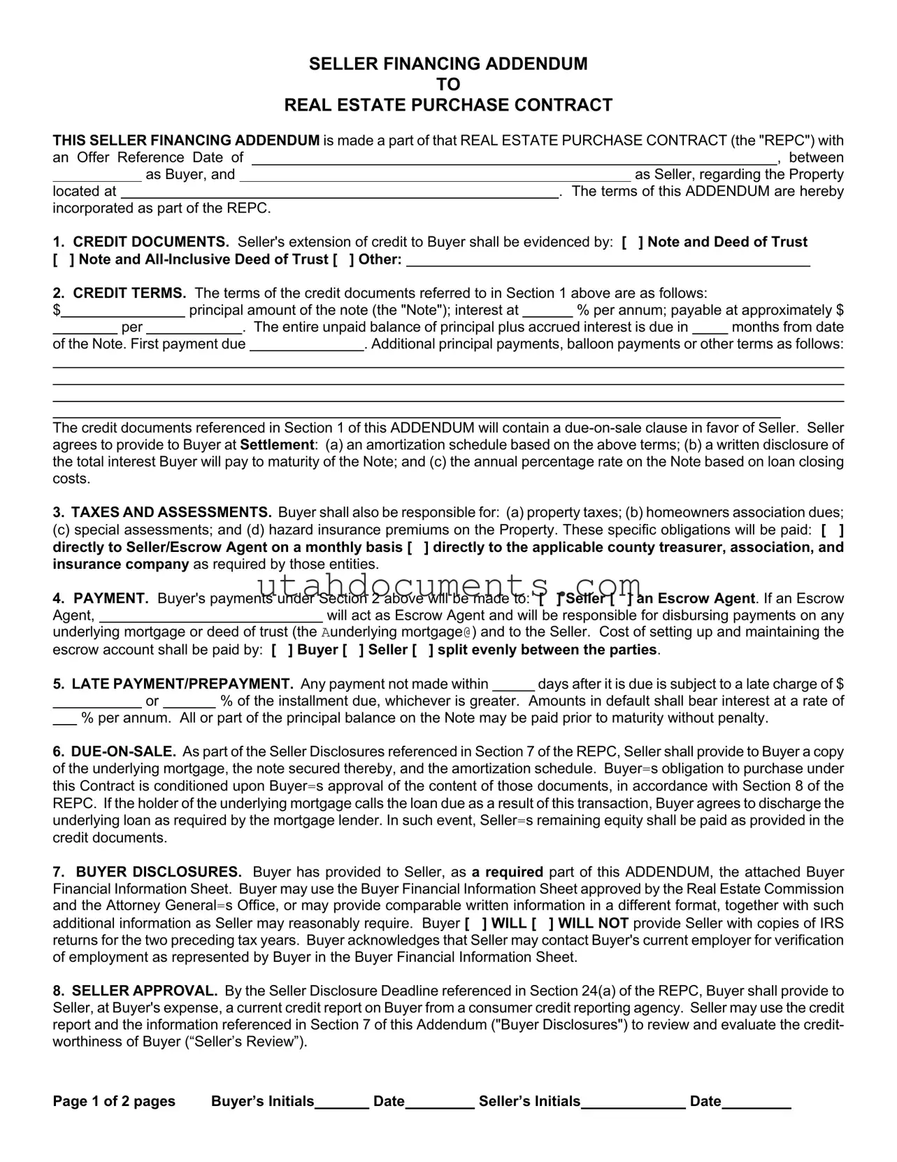 Blank Seller Utah Form
