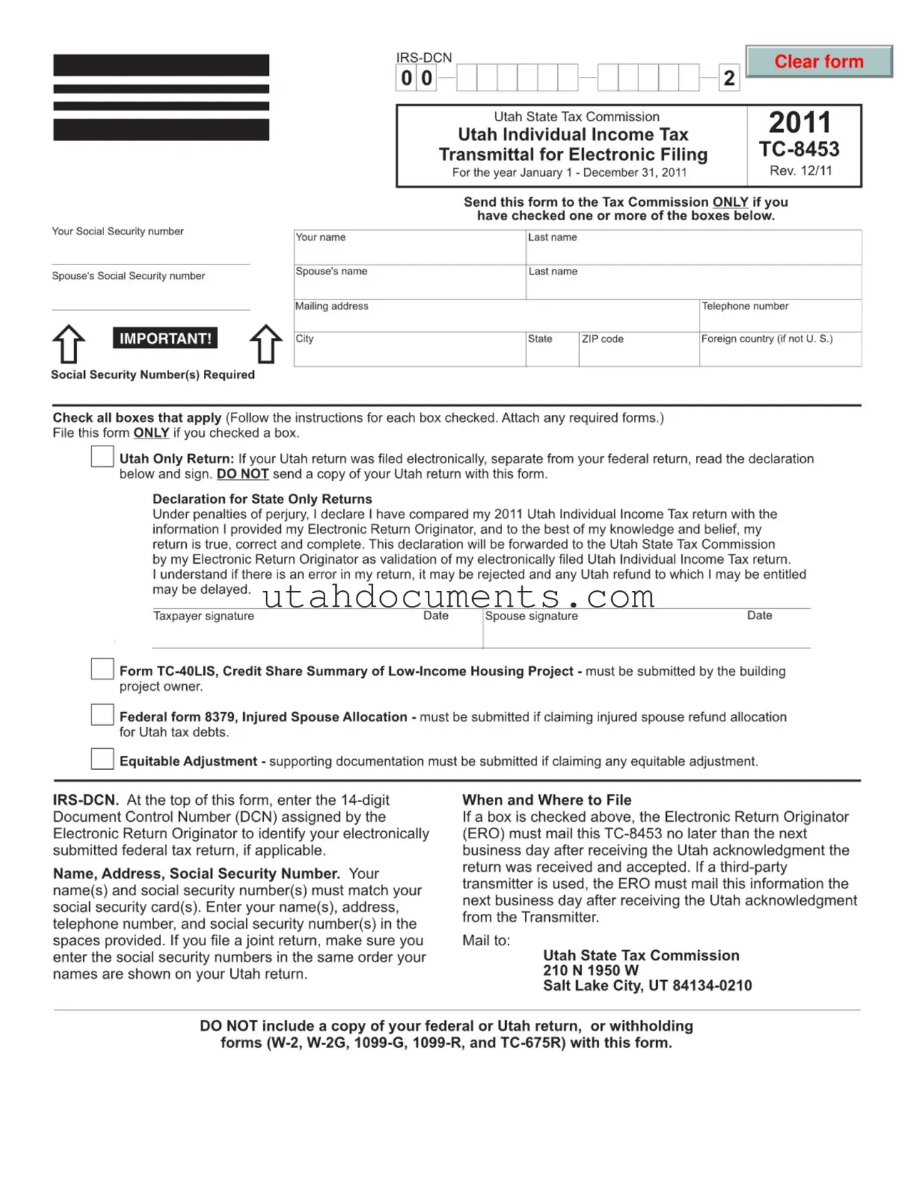 Blank Tc 8453 Utah Form