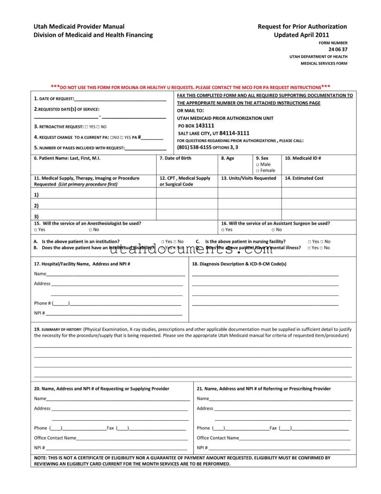 Blank Utah 24 06 37 Form