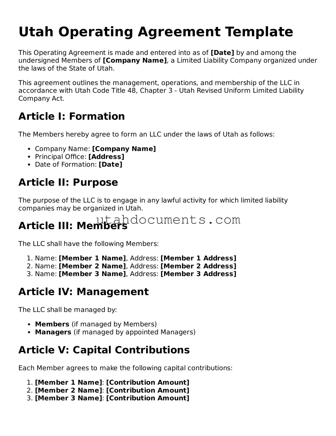 Attorney-Approved  Operating Agreement Document for Utah