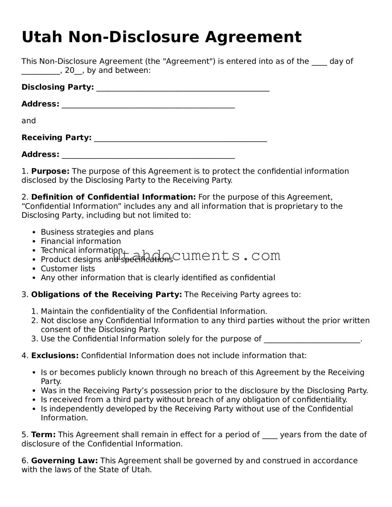 Attorney-Approved  Non-disclosure Agreement Document for Utah