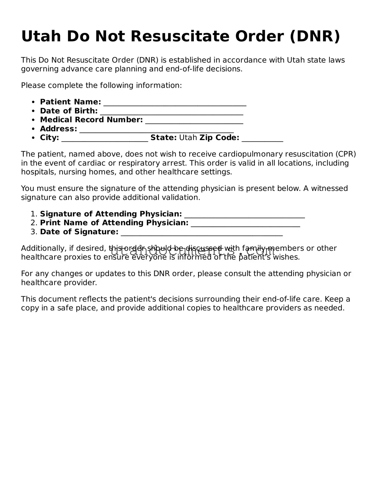 Attorney-Approved  Do Not Resuscitate Order Document for Utah