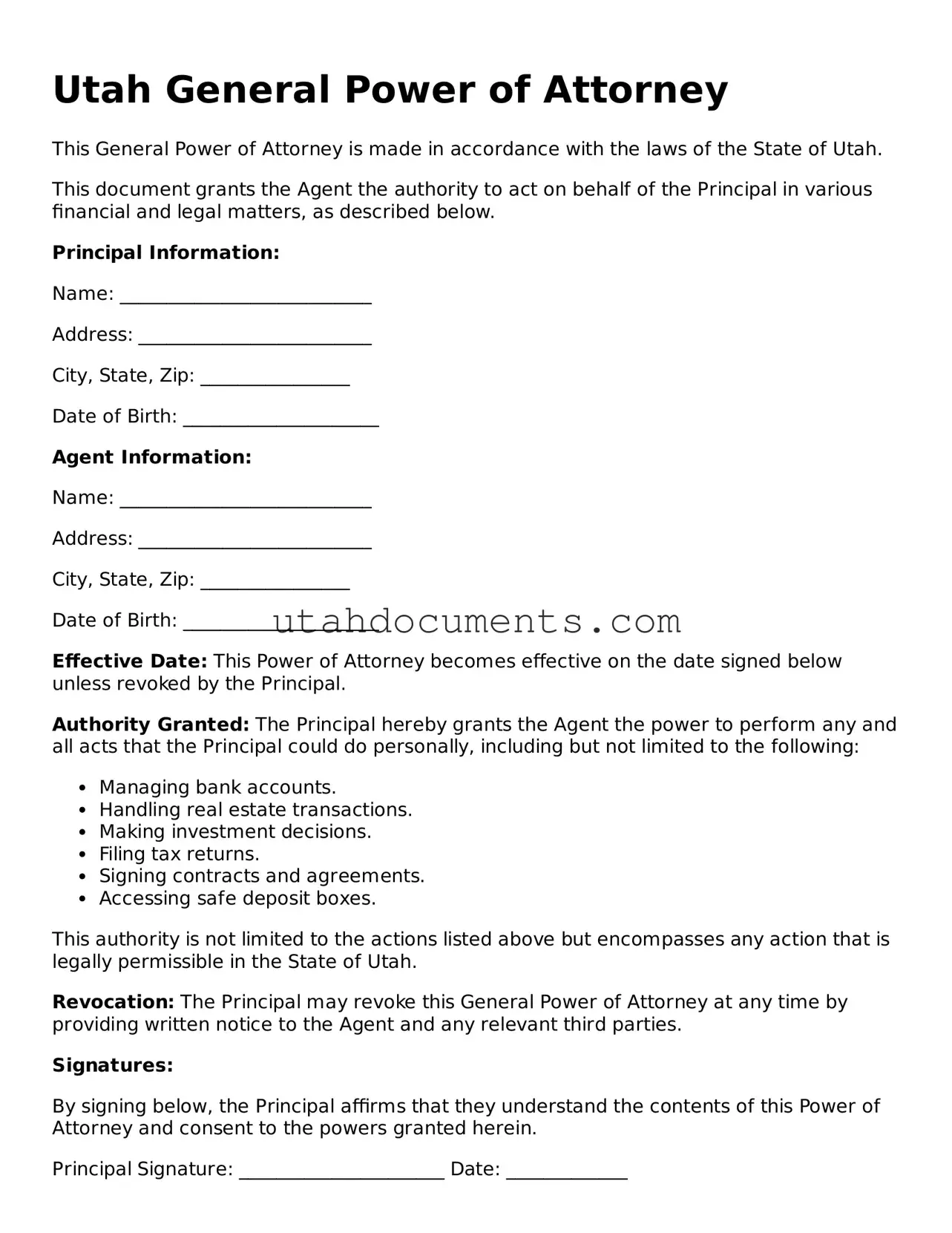 Attorney-Approved  General Power of Attorney Document for Utah