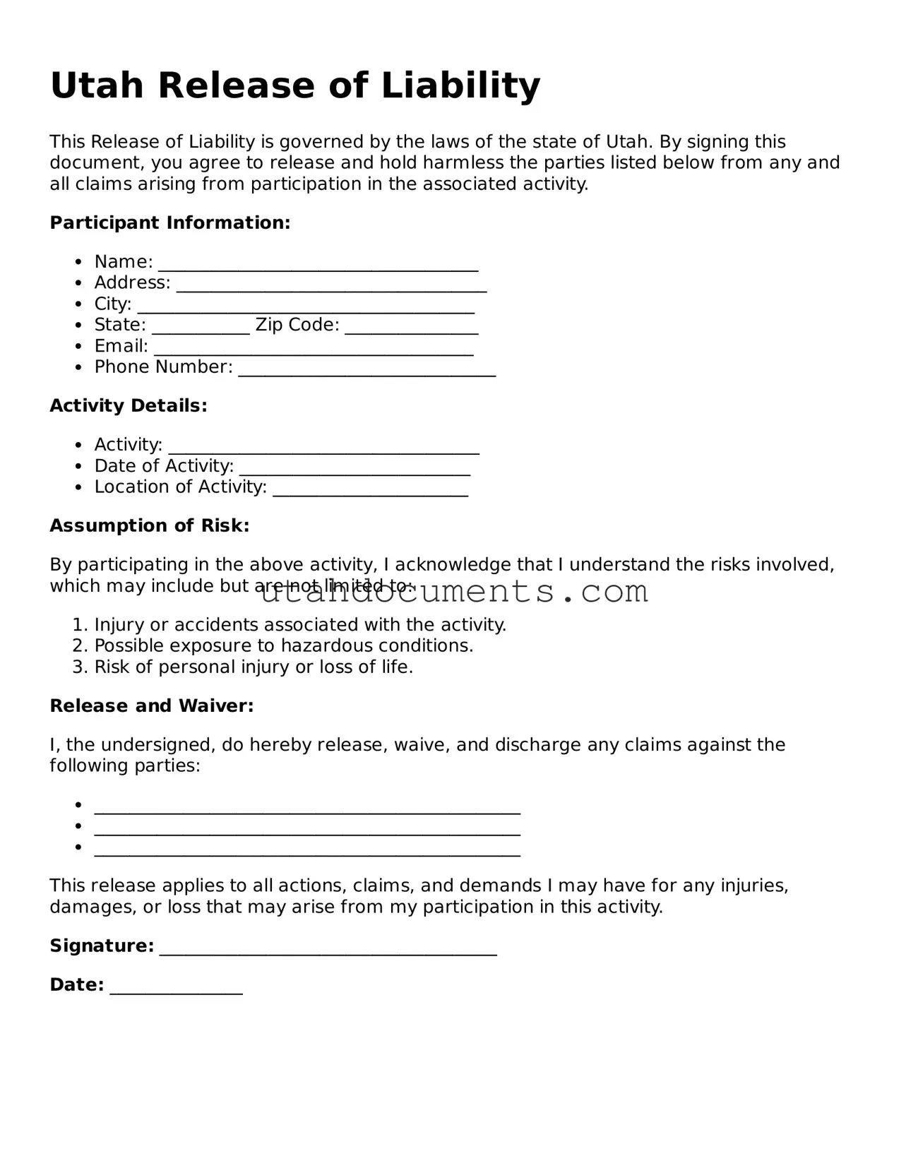 Attorney-Approved  Release of Liability Document for Utah