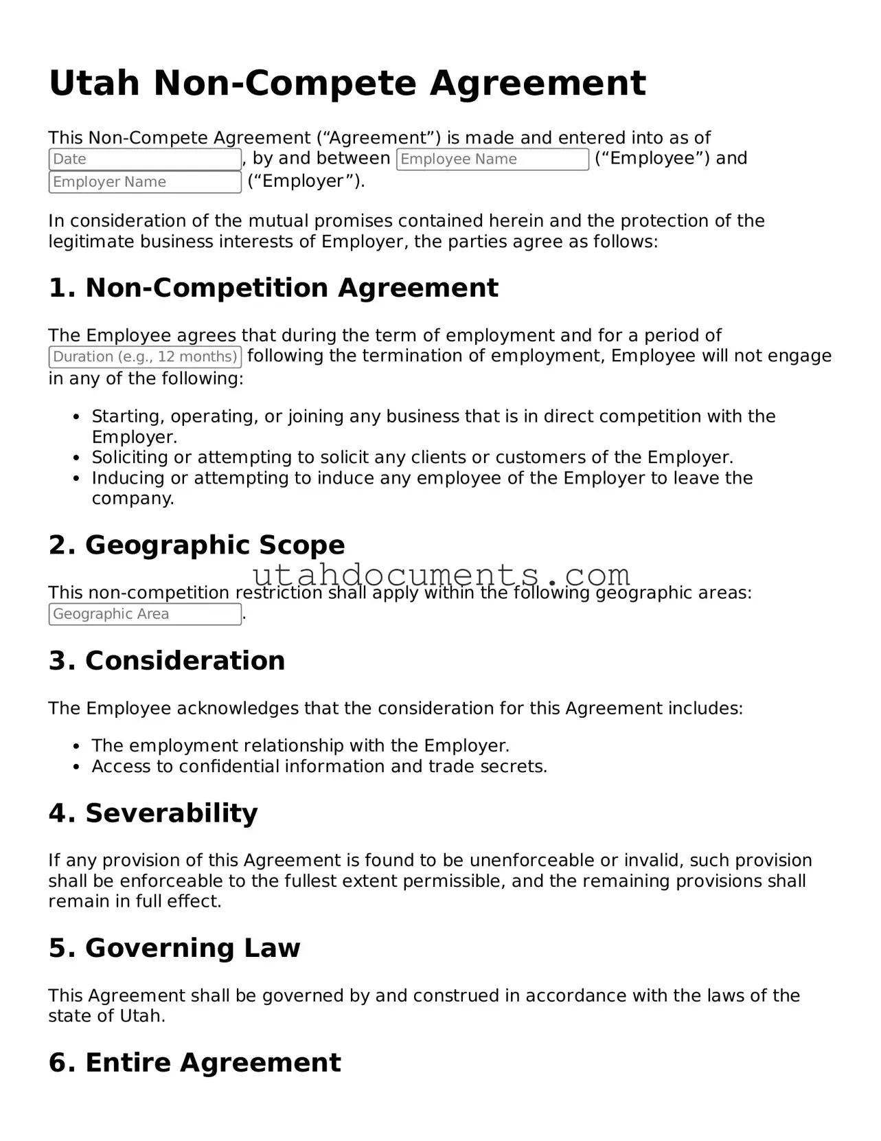 Attorney-Approved  Non-compete Agreement Document for Utah