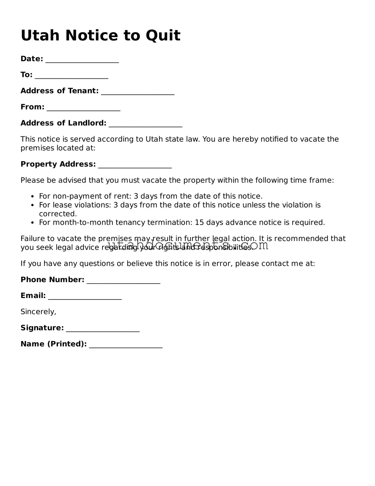 Attorney-Approved  Notice to Quit Document for Utah