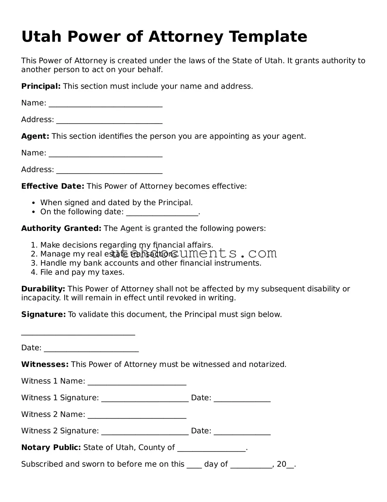 Attorney-Approved  Power of Attorney Document for Utah