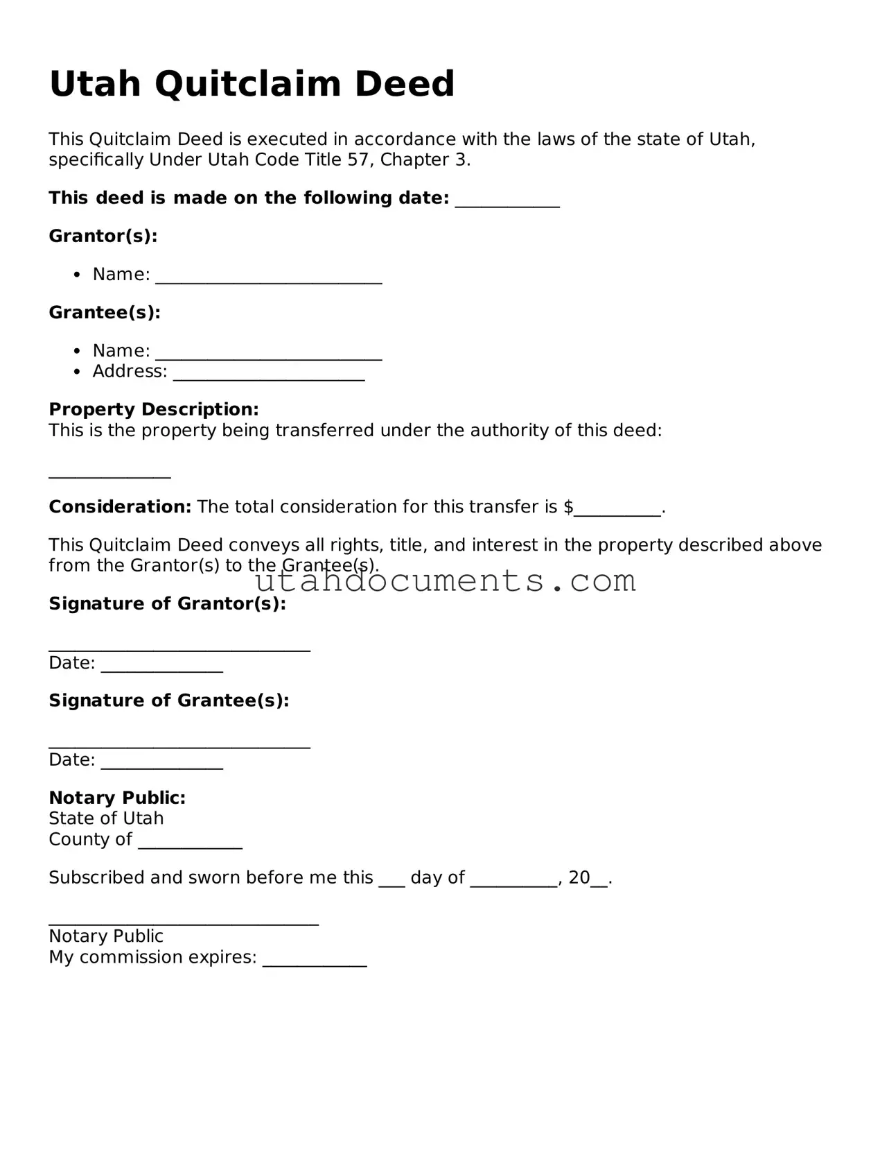 Attorney-Approved  Quitclaim Deed Document for Utah