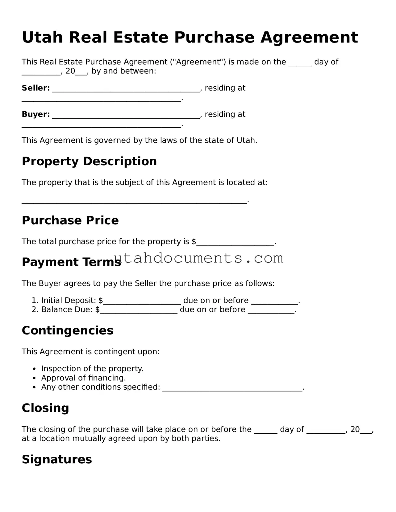 Attorney-Approved  Real Estate Purchase Agreement Document for Utah