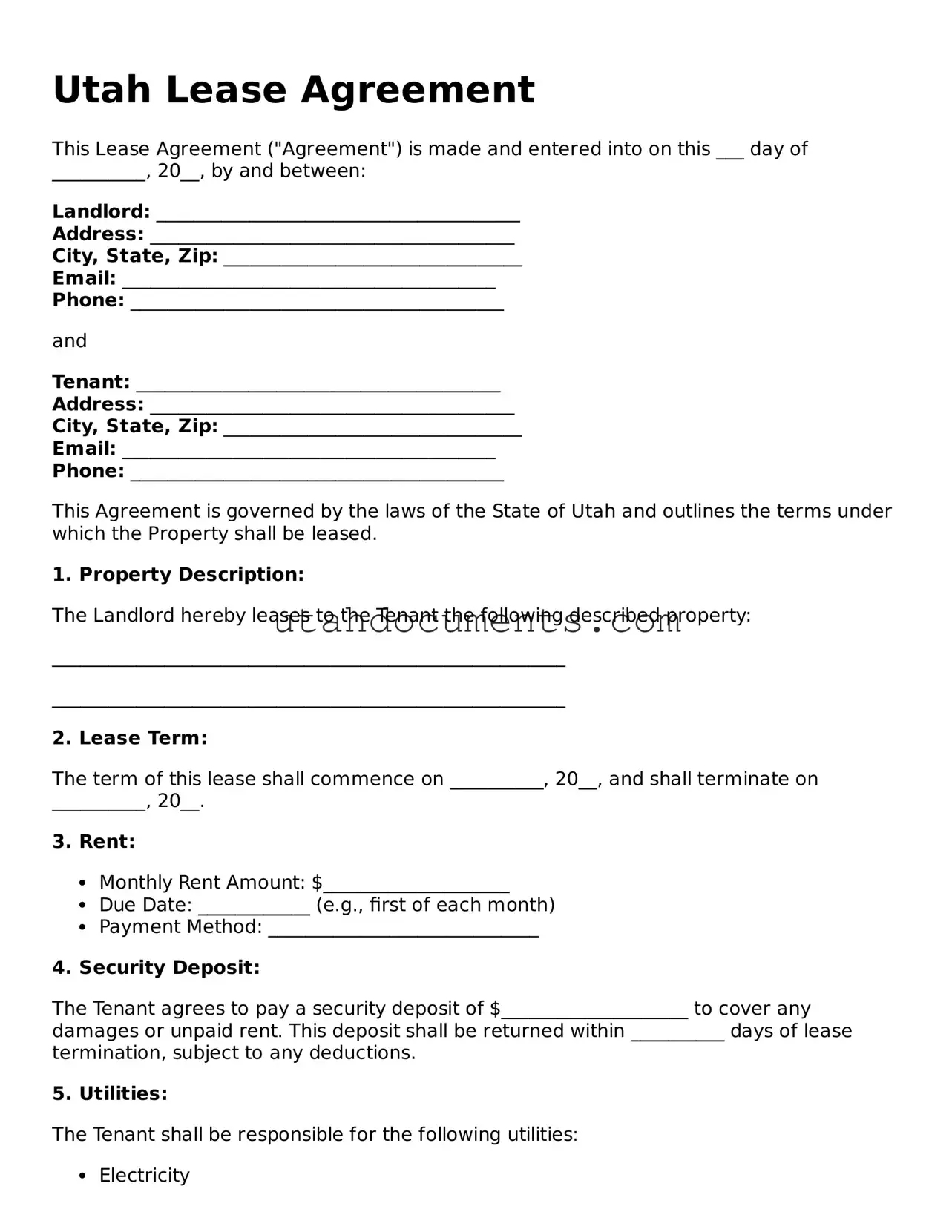Attorney-Approved  Lease Agreement Document for Utah