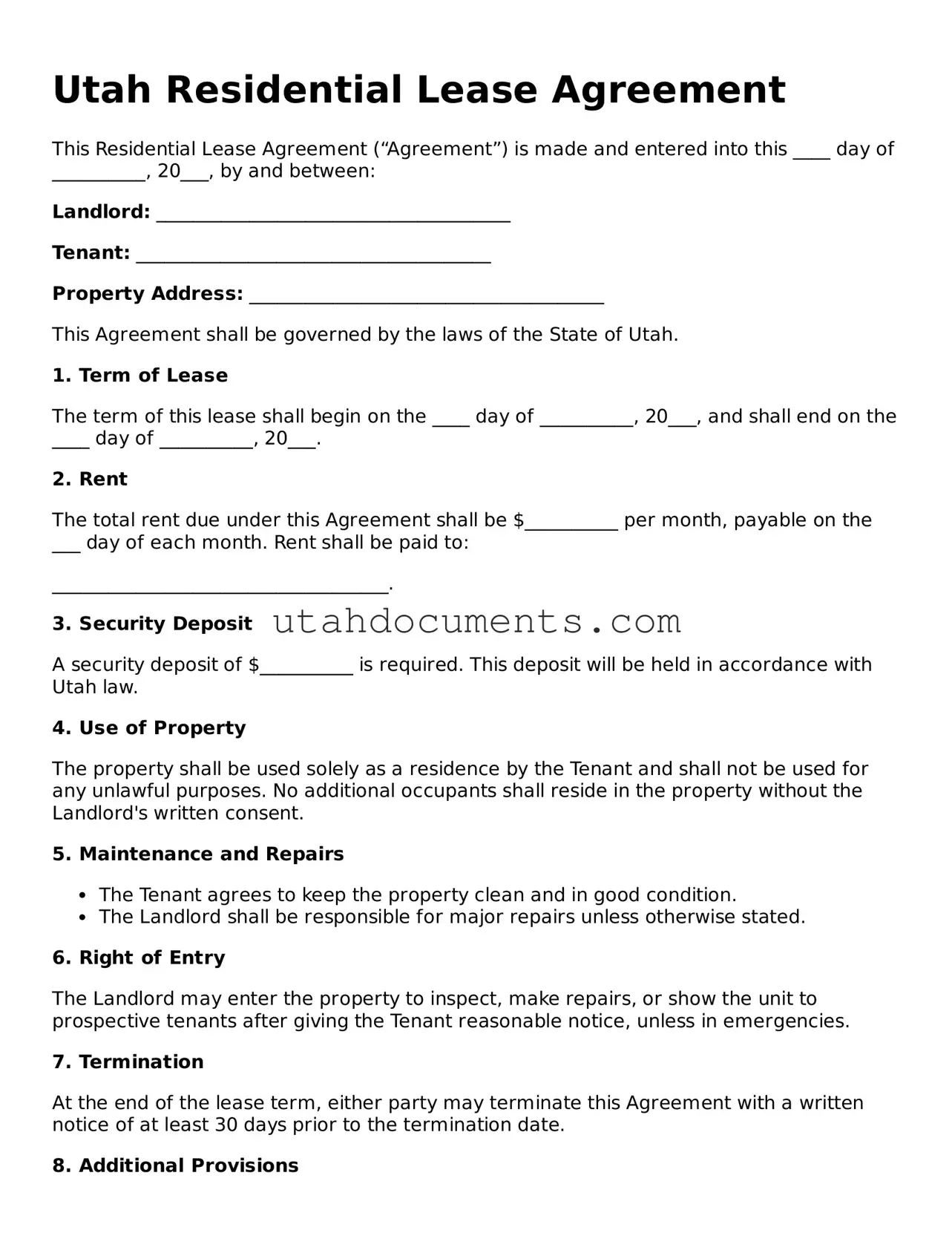 Attorney-Approved  Residential Lease Agreement Document for Utah