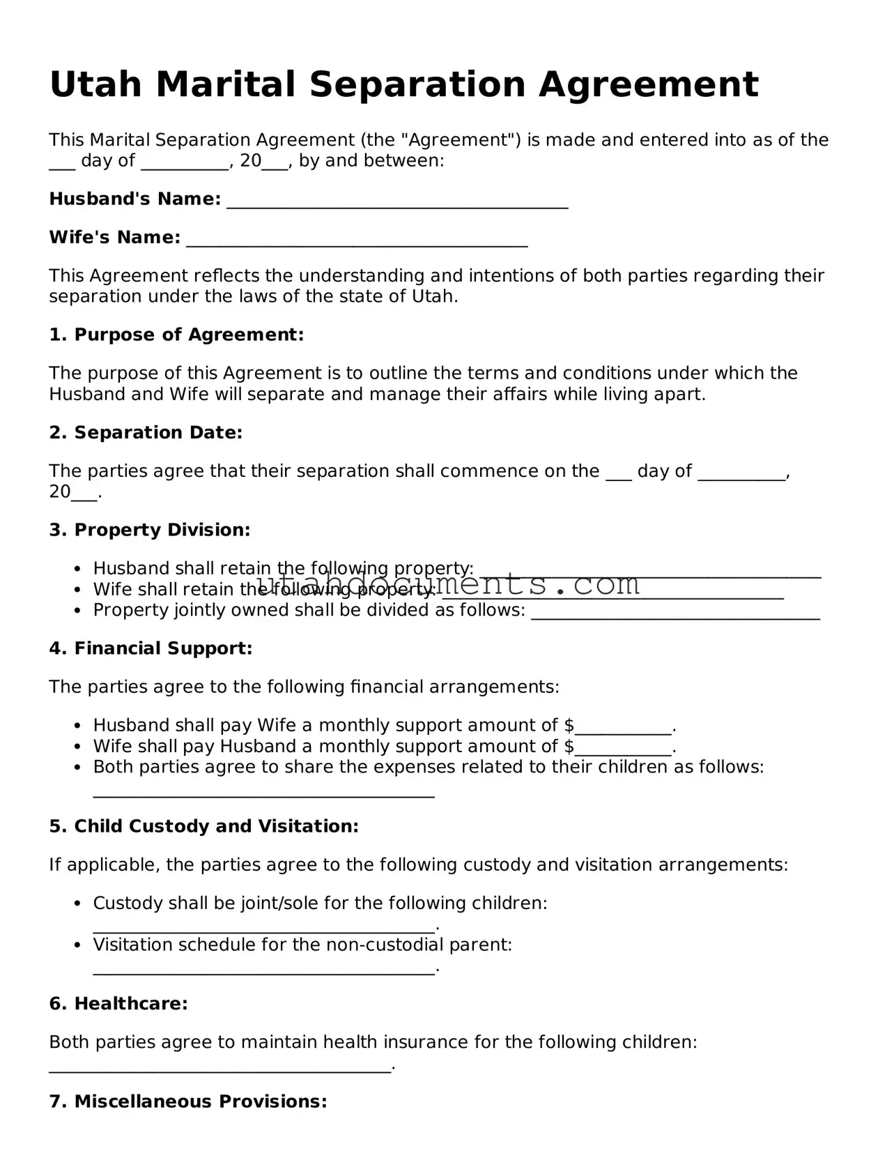 Attorney-Approved  Marital Separation Agreement Document for Utah