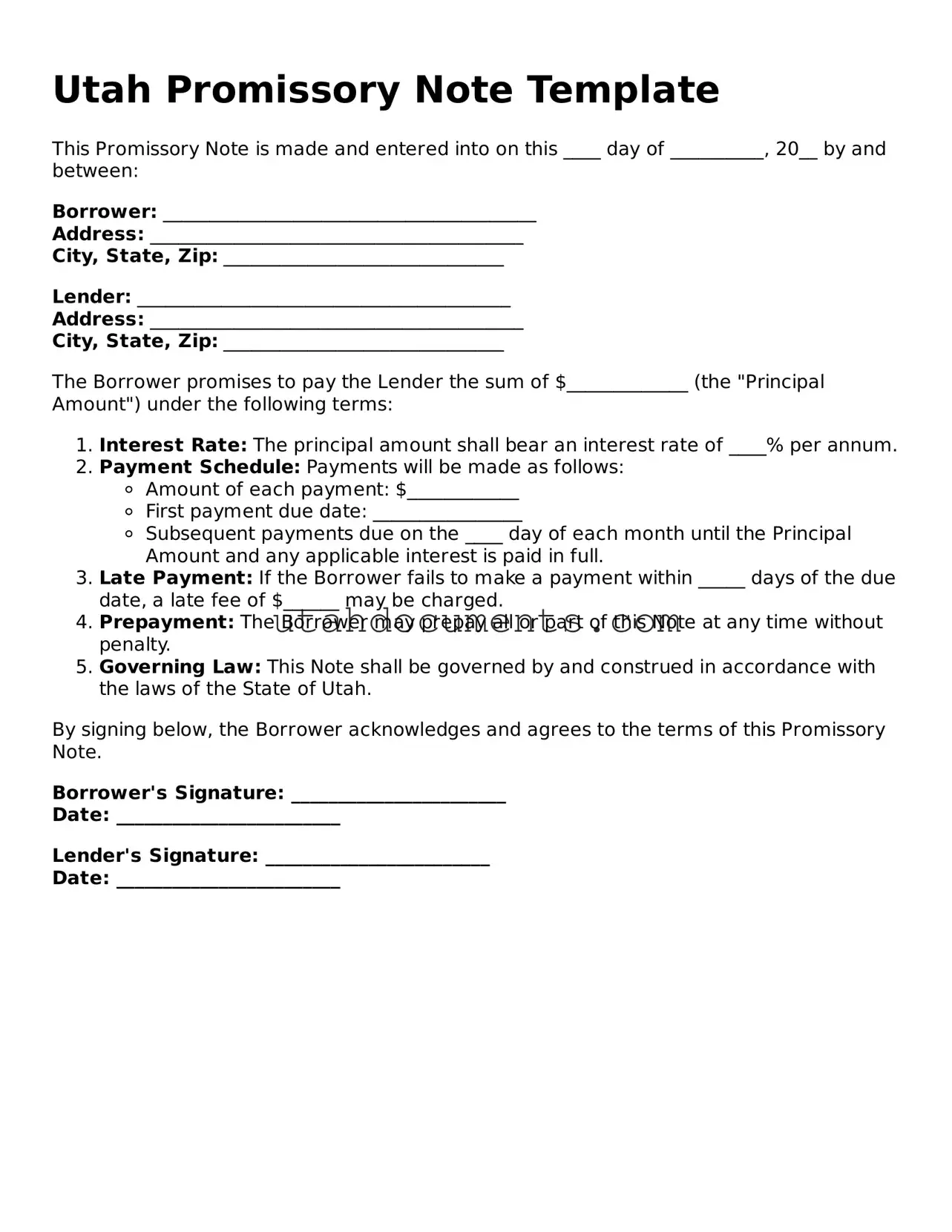 Attorney-Approved  Promissory Note Document for Utah