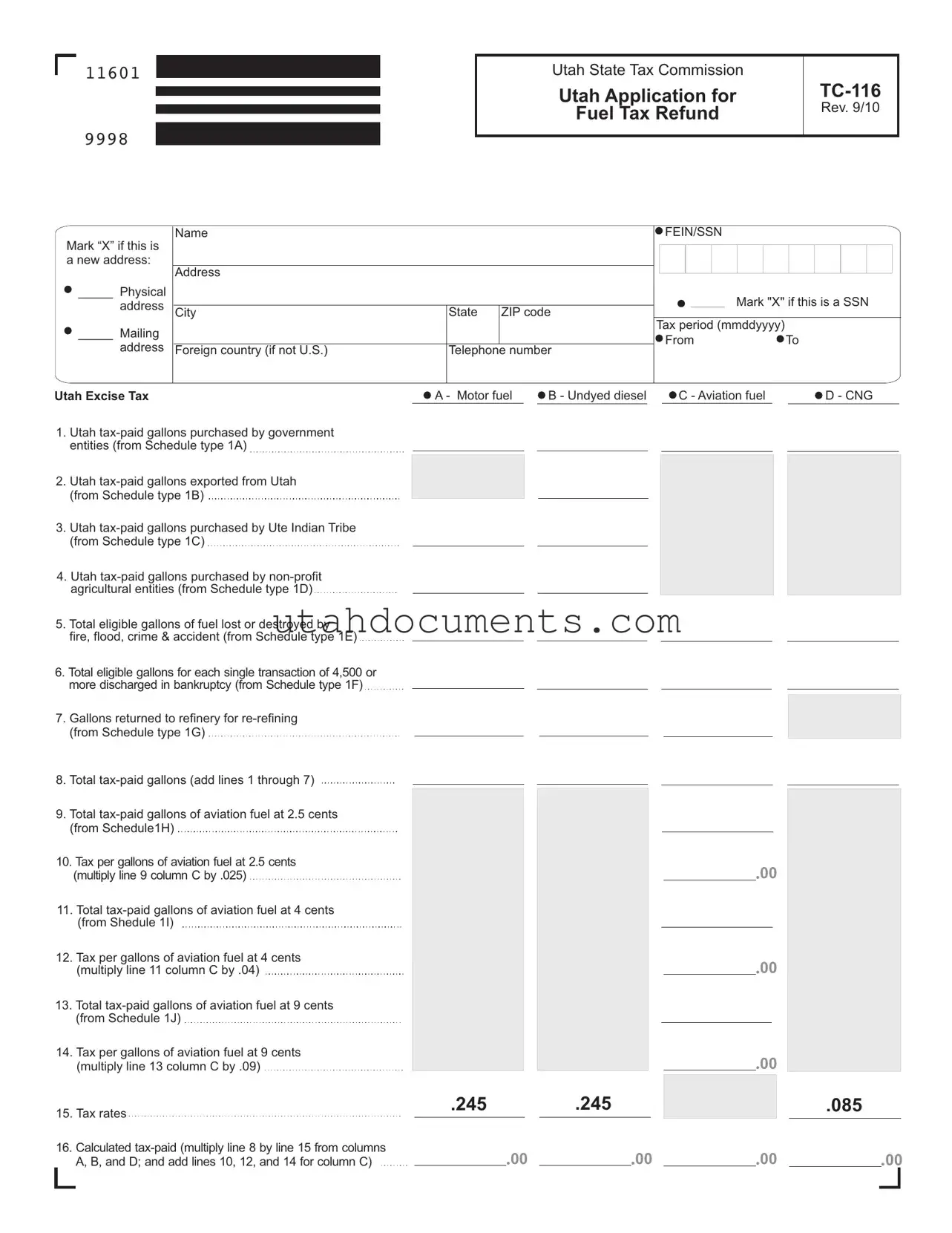 Blank Utah Tc 116 Form
