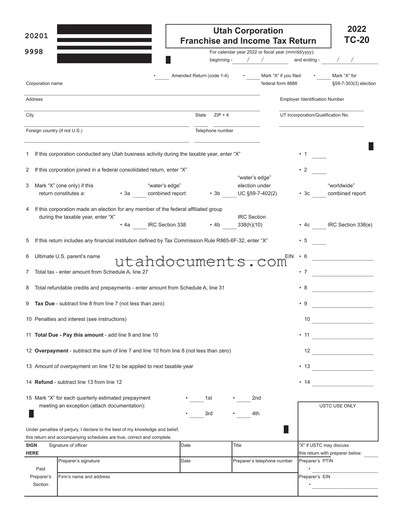 Blank Utah Tc 20 Form