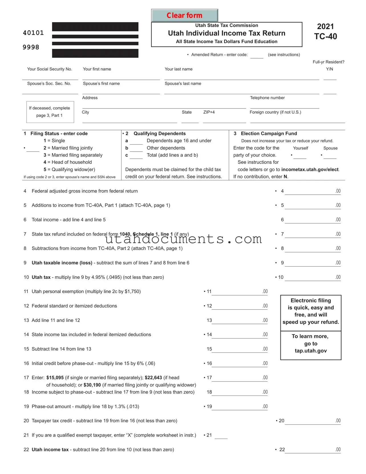 Blank Utah Tc 40 Form