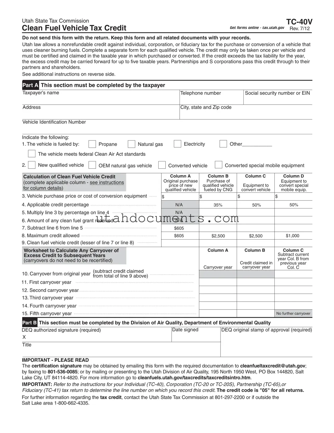 Blank Utah Tc 40V Form