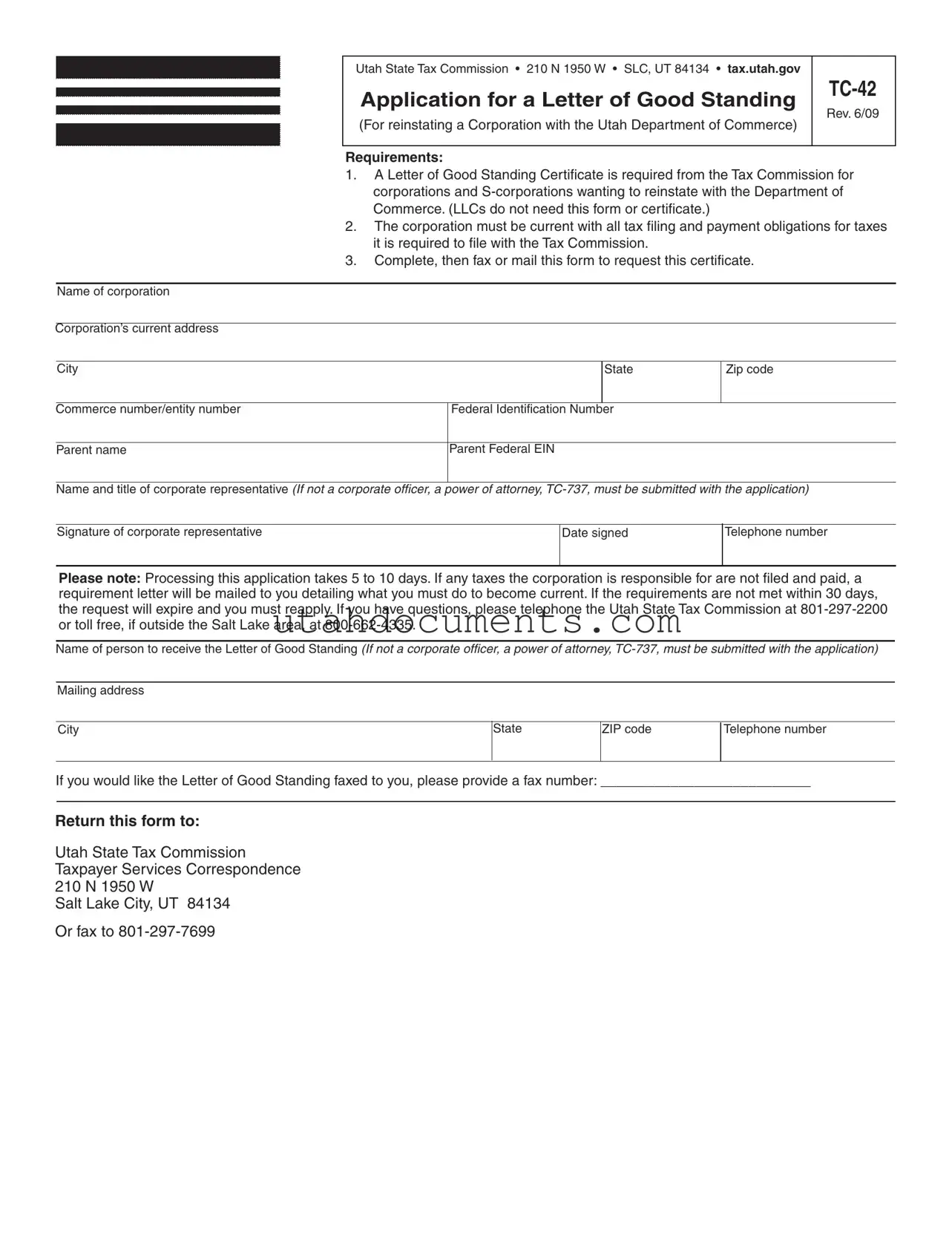 Blank Utah Tc 42 Form