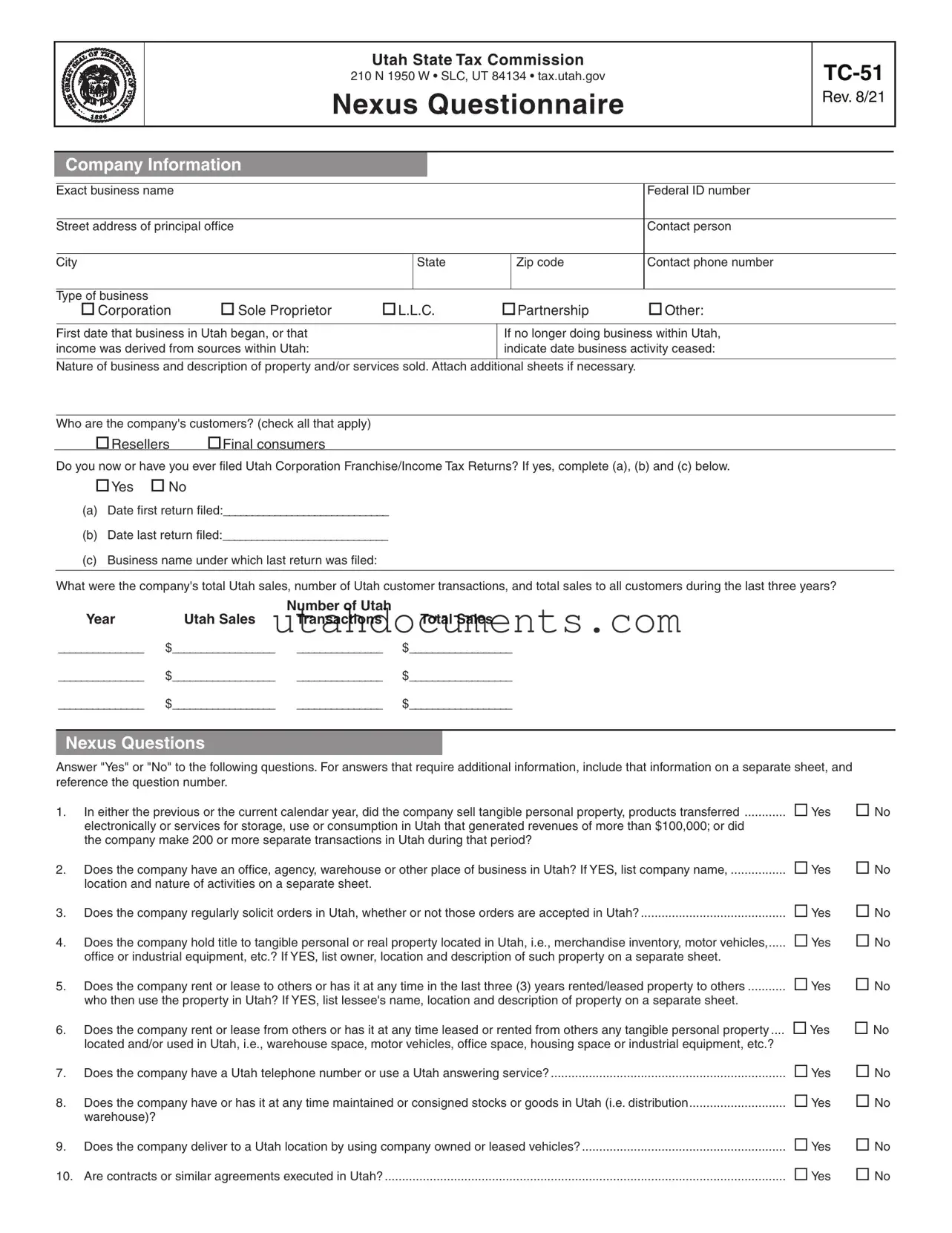 Blank Utah Tc 51 Form