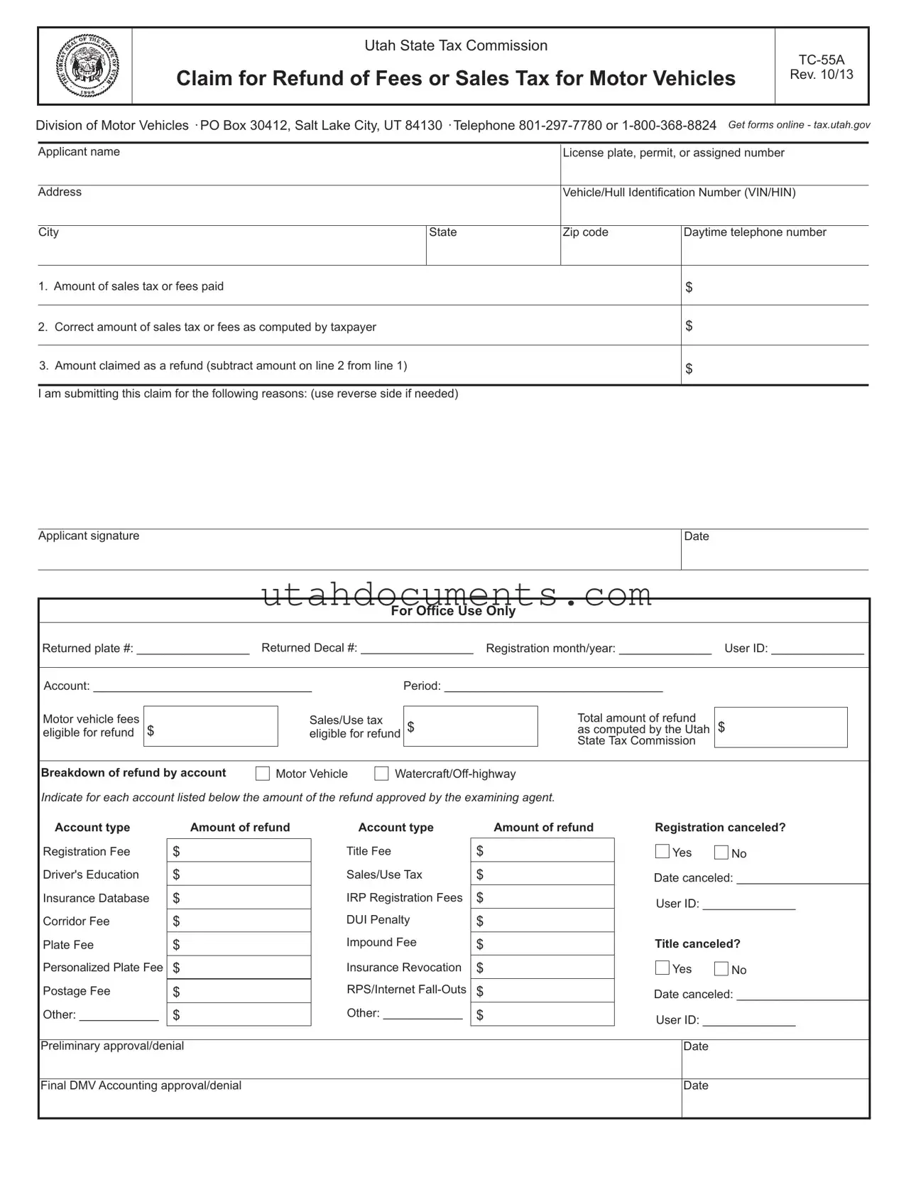 Blank Utah Tc 55A Form