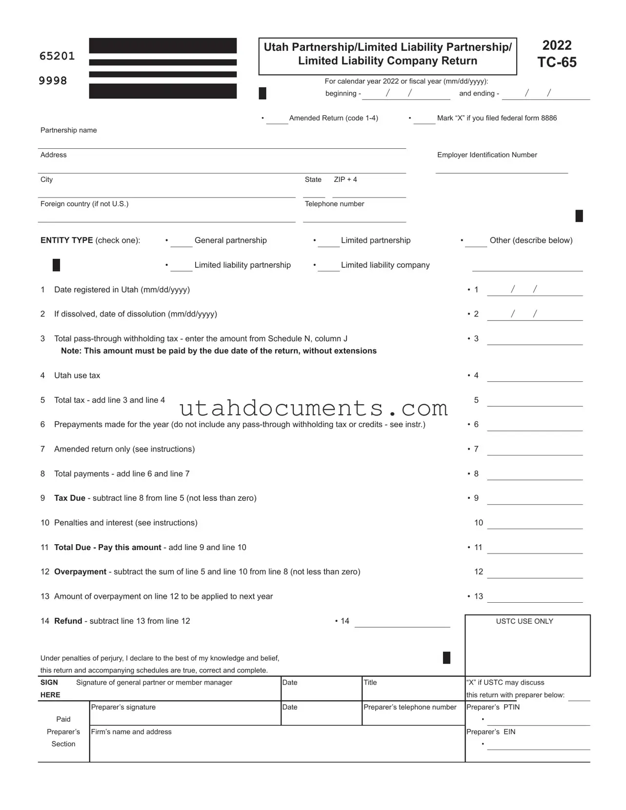 Blank Utah Tc 65 Form