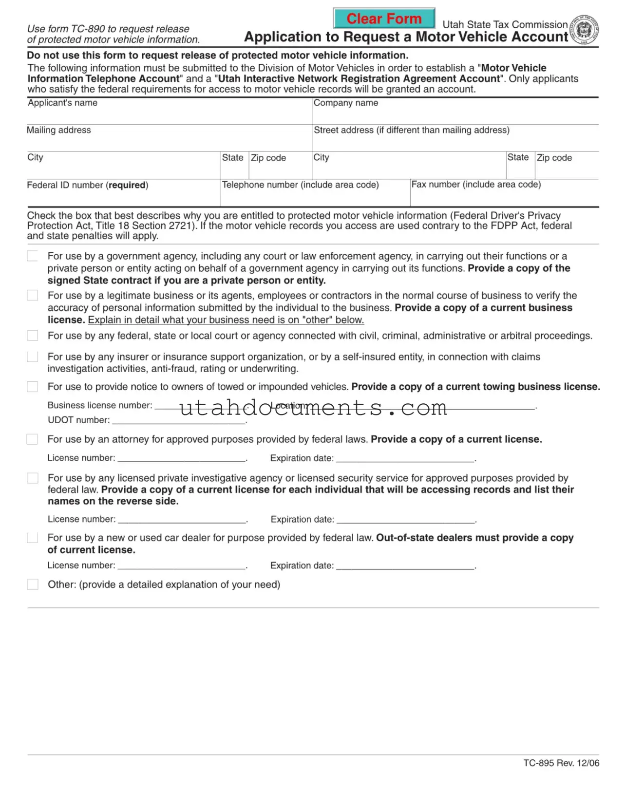 Blank Utah Tc 895 Form